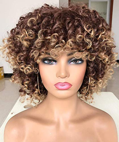 Short Curly Afro Wigs for Black Women Afro Kinky Curly Hair Wig with Bangs Synthetic Soft Heat Resistant Full Curly Wigs Short Curly Afro Wigs for Black Women Afro Kinky Curly Hair Wig with Bangs Synthetic Soft Heat Resistant Full Curly Wigs
