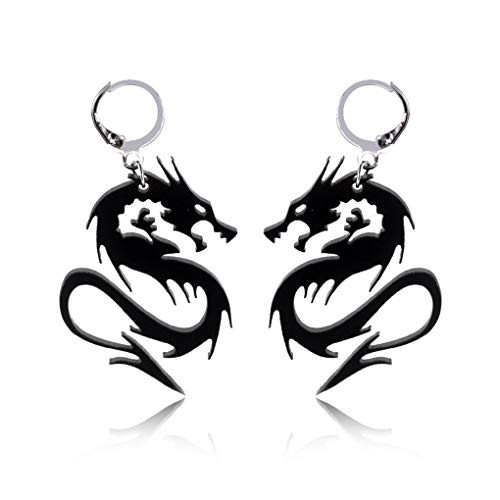 Acrylic Mirror Chinese Dragon Hoop Earrings Cool Punk Dragon Totem Stud Earrings for Women Girls Party Jewelry -Black- Acrylic Mirror Chinese Dragon Hoop Earrings Cool Punk Dragon Totem Stud Earrings for Women Girls Party Jewelry -Black-