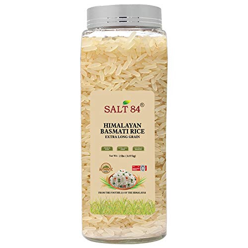 Salt 84 White Himalayan Basmati Rice Extra Long Grain 2 /LBS 2 Years Aged, -0.9 KG- Jar