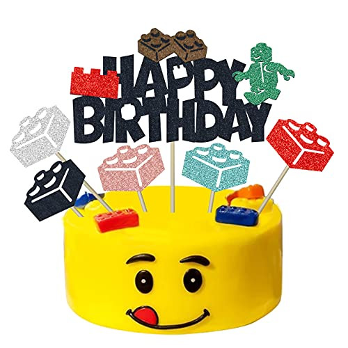 6 PCS Glitter Building Blocks Cake Topper Color Building Blocks Cupcake Toppers for Brick and Block Party Decorations Building Block Enthusiasts Birthday Party Supplies