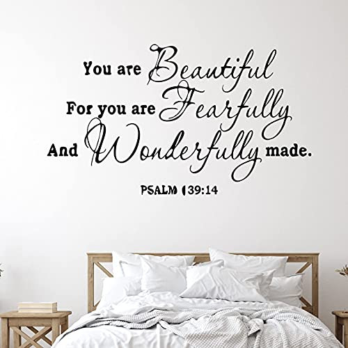 Bible Verse Wall Decal, Religious Wall Decals, Inspirational Quotes Psalm Home Art Decor Vinyl Stickers for Living Room Bedroom Classroom Nursery Girls Boys Room 'You are Beautiful For you are Fearfully And Wonderfully made' -Psalm- Bible Verse Wall Decal, Religious Wall Decals, Inspirational Quotes Psalm Home Art Decor Vinyl Stickers for Living Room Bedroom Classroom Nursery Girls Boys Room 'You are Beautiful For you are Fearfully And Wonderfully made' -Psalm-