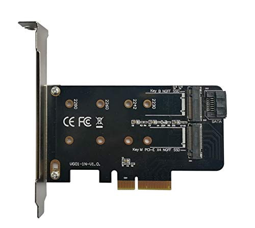 Valuegist Dual M.2 PCIE Adapter for SATA or PCIE NVMe SSD, M.2 SSD NVME -m Key- and SATA -b Key- 2280 2260 2242 2230 to PCI-e 3.0 x 4 Host Controller Expansion Card -MKeyBkey-