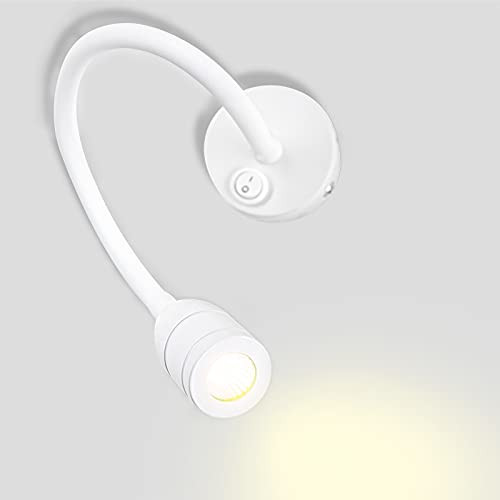 LED Wall Mount Reading Lights for Books in Bed, Flexible Gooseneck Book Lights for Reading at Night Bedside Wall Sconce, Headboard Reading Lamp, 3W LED Warm-White Color, 4000K -White-