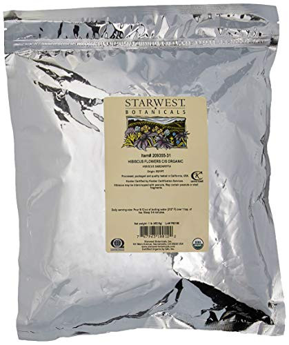 Starwest Botanicals Organic Egyptian Hibiscus Flowers Tea Loose Cut and Sifted, 1 Pound Bulk (Pack of 2)