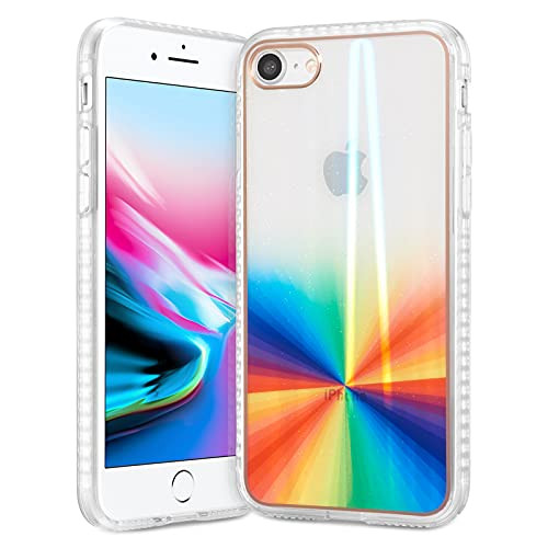 ZCDAYE Rainbow Case for iPhone 7/iPhone 8/iPhone SE 2020 Colorful Iridescent Glitter Bling Cover for Girls Women Soft TPU Bumper and Protective Hard Back Case for iPhone 7/8/SE 2020 2020-Rainbow