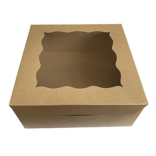 AQSXO Brown Bakery Boxes, Kraft Paper Pastry Boxes with Window, for Pastries, Cookies, Pie, Donuts, Macaroon, 20Pcs.