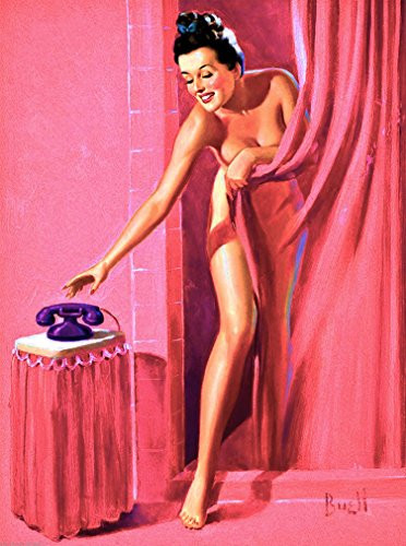 1940s Pin-Up Girl Shower Time and The Telephone Rings Picture Poster Print Art Vintage Pin Up. Poster Measures 10 x 13.5 inches