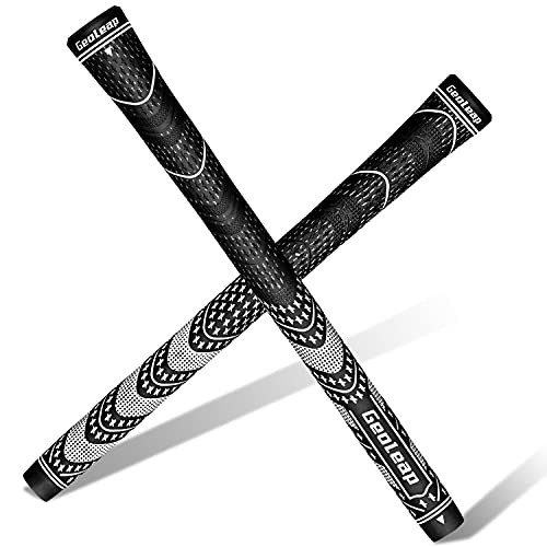 Geoleap ACE-C Golf Grips Set of 2 -Free 2 Tapes-- Cord Rubber, Hybrid Golf Club Grips, Standard/Mdisize, 10 Colors Optional. -Black, Standard-