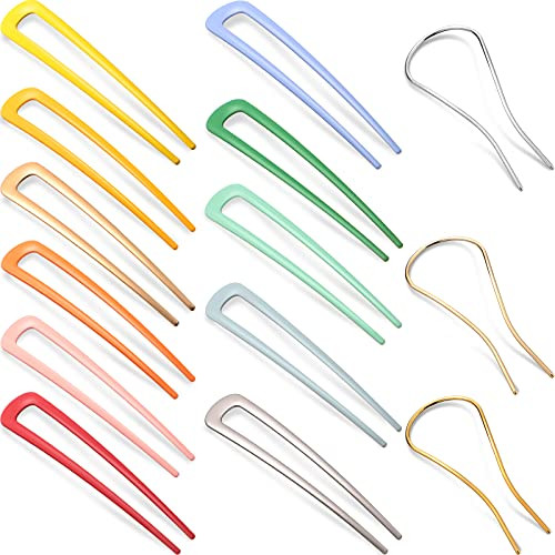 14 Pieces U Shaped Hair Pin Stick French Style U Shape Hair Clips Metal U Shaped Hairpins Chignon Hair Pins for Women Girls Hairstyle Accessories