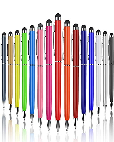 15 Pieces Stylus Pens for Touch Screens Universal 2 in 1 Capacitive Stylus Ballpoint Pen Fine Tip Stylus Metal Pens Multi-Color Stylus Pen for Touch-Screen Phone Tablet Devices