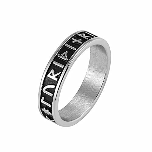 HZMAN Mens Vintage Stainless Steel Ring Viking Scandinavn Odin Symbol Norse Jewelry -Silver, 6-