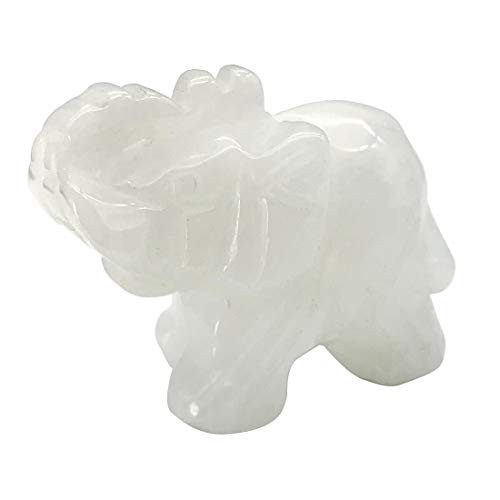 favoramulet White Jade 1.5" Handcarved Stone Elephant Statue Pocket Healing Figurine Sculpture
