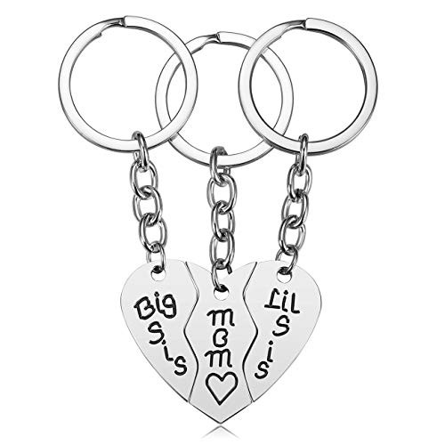 Mom Birthday Gift from Daughter - 3PCS Stainless Steel Mother Big Sis Little Sis Keychain Gifts Set for Mothers Day