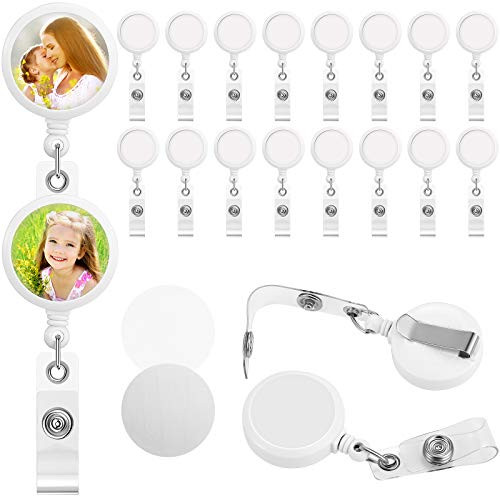 Sublimation Retractable Badge Holder with Belt Clip, White Blank ID Badge Reels for Office Doctor Nurse, Sublimation Clip on Card Holder Key Card Name Tag Holder for DIY Personalize Photo -20 Pieces-