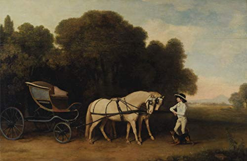 Berkin Arts George Stubbs Giclee Art Paper Print Art Works Paintings Poster Reproduction-Phaeton with A Pair of Cream Ponies and A Stable Lad- XZZ