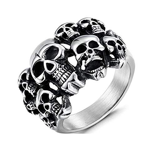Men's Titanium Steel Fashion Gothic Punk Skull Head Biker Finger Rings Jewelry 