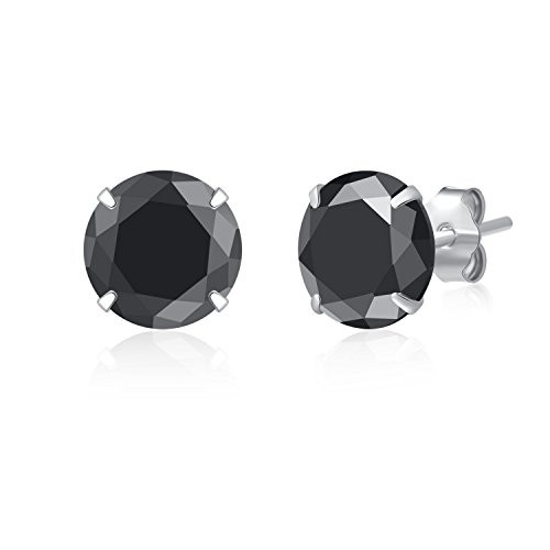 SILBERTALE 925 Sterling Silver Black Cubic Zirconia 7mm CZ Stud Earrings Men Women