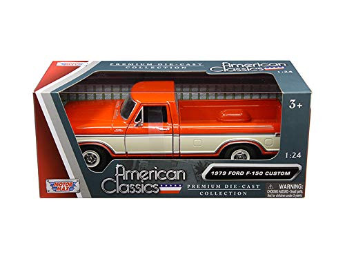 Motormax 1979 Ford F-150 Custom Pickup Truck Orange and Cream 1/24 Diecast Model Car