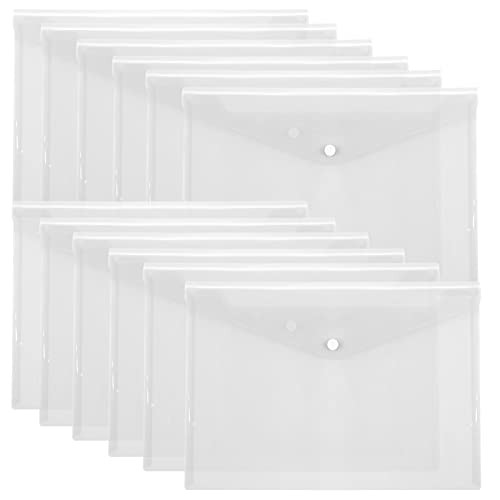 Toplive File Folders,12 Packs Plastic Envelopes Clear A5 Letter Size Waterproof Poly Envelopes Folders with Snap Closure for Office School Supplie