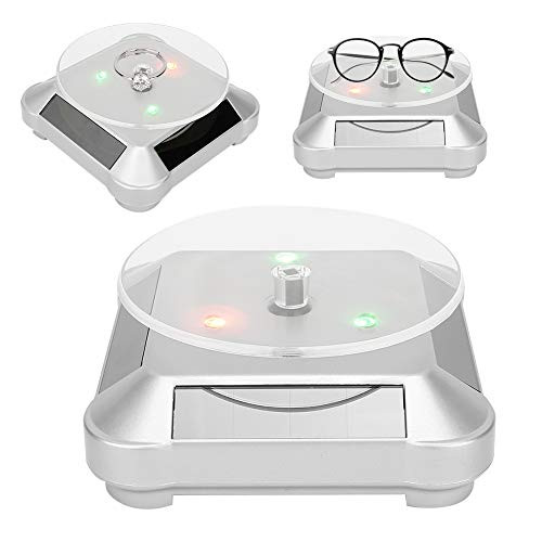 TMISHION Solar Powered Rotating Display Stand, LED Light Plate 360 ??Rotating Showcase Tray Base Jewelry Turntable Display Stand-2-