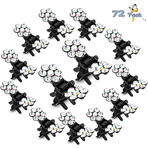 72 Pieces Shiny Hair Clips, Mini Flower Rhinestone Hair Clips, No-Slip Grip Jaw Clips Glitter Teeth Clips, Metal Clamps Crystal Flower Hair Accessories for Women Girls