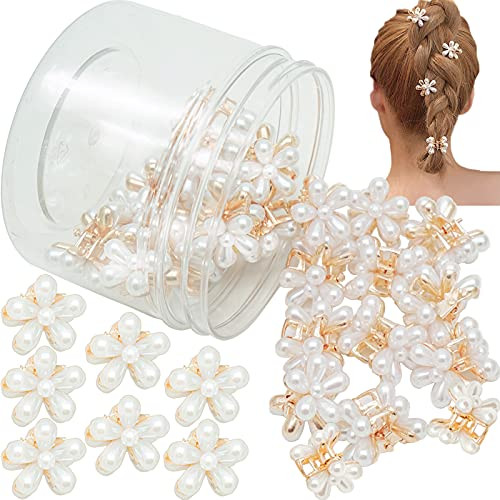 24PCS Mini Pearl Claw Clip Daisy Flower Hair Clips Cute Artificial Pearl Flowers Bangs Clips Decorative Hair Accessories for Women and Girls