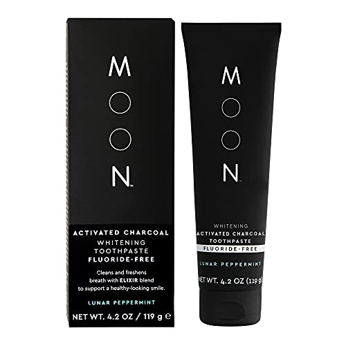 MOON Charcoal Whitening Toothpaste | Elixir X with Coconut for Teeth - Fluoride Free, Lunar Peppermint - 4.2oz