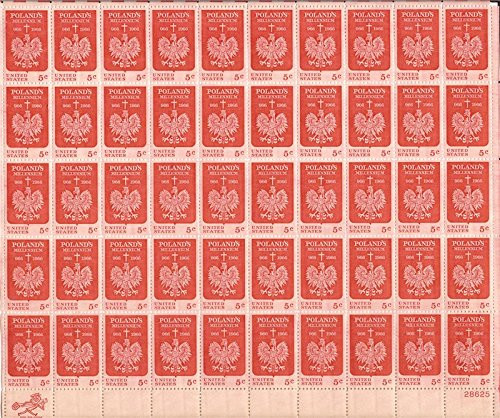 Polands Millenium Sheet of 50 x 5 Cent US Postage Stamps Scott 1313