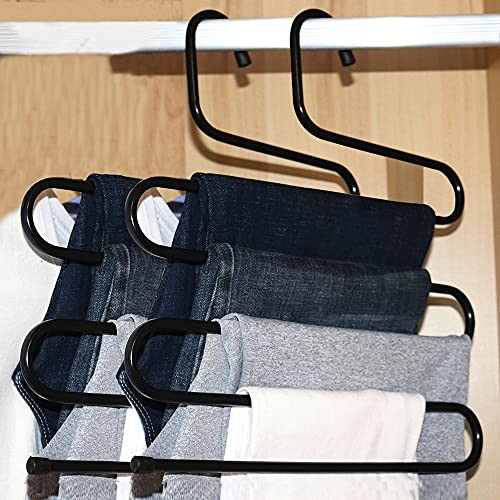 Pants Hangers, UDIKEFO Multi-Purpose S-Type 5 Layers Trousers Hangers Stainless Steel Clothes Hangers Closet Space Saving for Pants Trousers Jeans Towels Scarf Tie -2 Packs- Pants Hangers, UDIKEFO Multi-Purpose S-Type 5 Layers Trousers Hangers Stainless Steel Clothes Hangers Closet Space Saving for Pants Trousers Jeans Towels Scarf Tie -2 Packs-