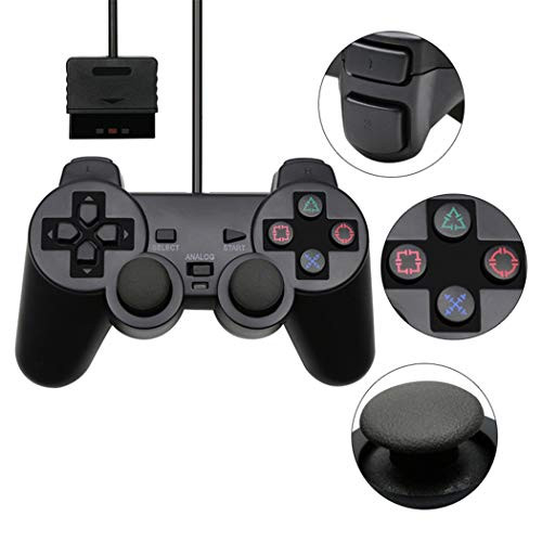 Cotchear Wired Controller for PS2 Double Vibration Shock Console Gamepads for PS2, Black