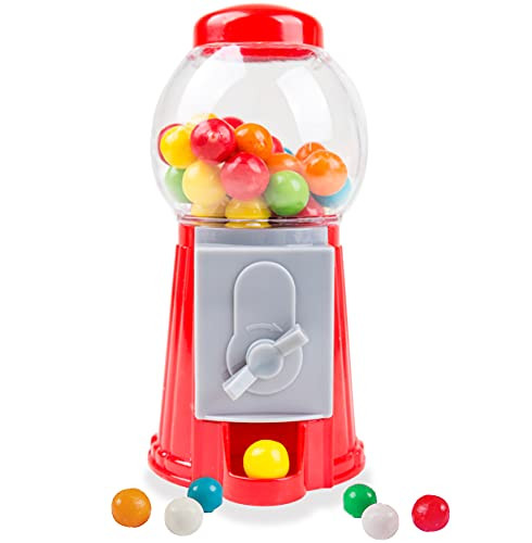 Mini Gumball Machine for Kids 5" with Bubble Gum Classic Red Style Candy Dispenser Coin Operated Gumball Machine Toy Coin Bank, Candyland Party Decorations Supplies by 4E's Novelty
