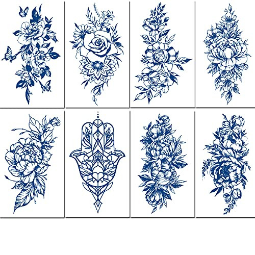 Semi Permanent Tattoos Stickers 8 Sheets Lasts 1-2 Weeks Premium Juice Flower Temporary Tattoo for Adult Women Girls Waterproof Realistic Look that Fades Naturally Plant-Based Ink Semi Permanent Tattoos Stickers 8 Sheets Lasts 1-2 Weeks Premium Juice Flower Temporary Tattoo for Adult Women Girls Waterproof Realistic Look that Fades Naturally Plant-Based Ink