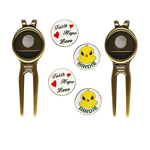 GOLTERS Golf Divot Repair Tool with Ball Marker, A Unique and Multi-Functional Golf Accessory, Nickel -red-