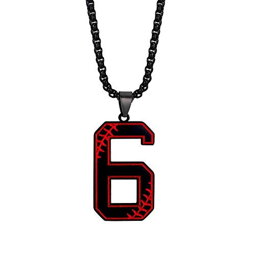 NanMuc Number Baseball Initial Boys' Sports Necklaces Pendant Inspiration Baseball Jersey Number 6 Charms Stainless Steel Necklaces
