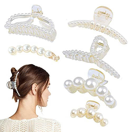 YUESUO 6Pcs Pearl Hair Claw Clips Banana Hair Clips for Thick Hair Large Claw Hair Clips Non-slip Jaw Clips Big Hair Clip for Styling Hair Accessories for Women and Girls YUESUO 6Pcs Pearl Hair Claw Clips Banana Hair Clips for Thick Hair Large Claw Hair Clips Non-slip Jaw Clips Big Hair Clip for Styling Hair Accessories for Women and Girls