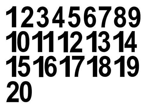 Black Numbers 1-20 Stickers Vinyl Decals Choose Size from 1" to 8" Indoor Outdoor Waterproof -Arial Bold V592- -1"-
