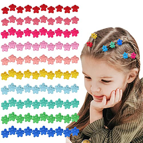 100 PCS Small Hair Clips for Girls, Mini Hair Claw Clips for Women, Tiny Hair Clips with Flowers, Girls Butterfly Hair Clips, Hair Accessories for Girls, Plastic Small Claw Hair Clips with 10 Colors