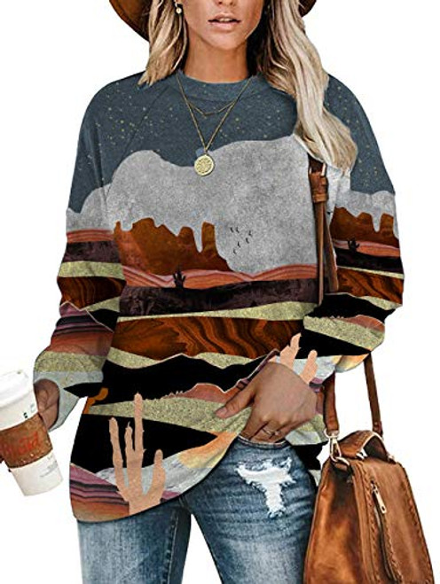 Angerella Women's Sweatshirts for Women Mountain Print Crewneck Long Sleeve Blouses Casual Tops Loose Shirts Small Angerella Women's Sweatshirts for Women Mountain Print Crewneck Long Sleeve Blouses Casual Tops Loose Shirts Small