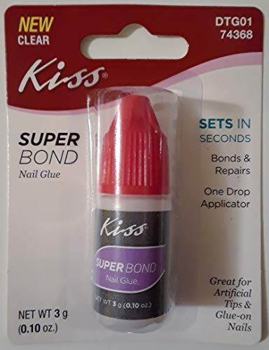 Kiss -1- Bottle Super Bond Nail Glue Clear - Sets In Seconds Bonds  and  Repairs 74368 0.10 oz