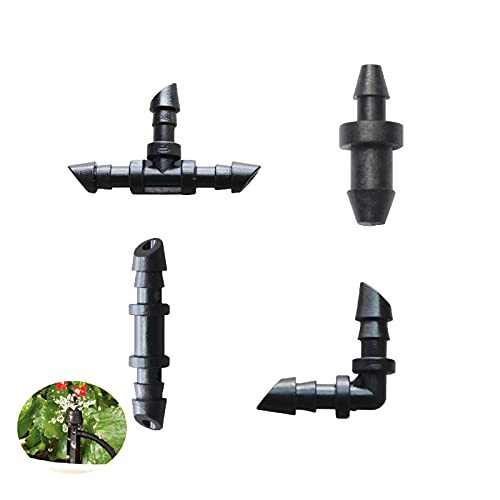 130 Pcs Drip Irrigation Kit ,1/4 Inch Drip Irrigation Tubing Kit Drip Irrigation Fittings Drip System Parts Barbed Connectors for Garden Irrigation System -Straight Barbs, Tees, Hose Elbow, End Plug-