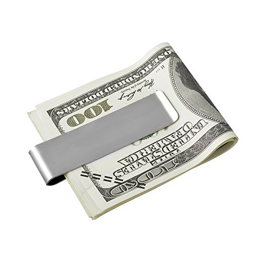HOUSWEETY Stainless Steel Slim Money Clip Credit Card Holder 7.1x1.7cm