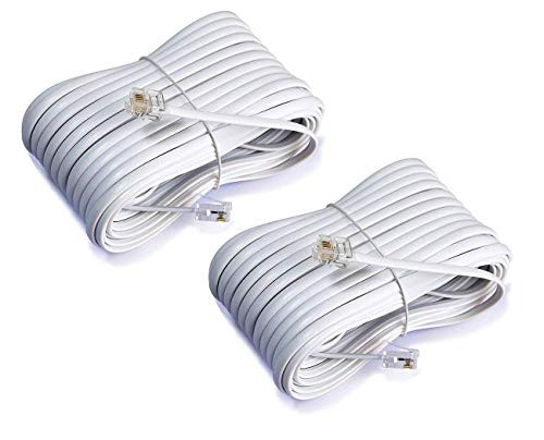 iMBAPrice -2-Pack- 50 Feet RJ11 4C Modular Long Telephone Extension Phone Cord Cable Line Wire - White