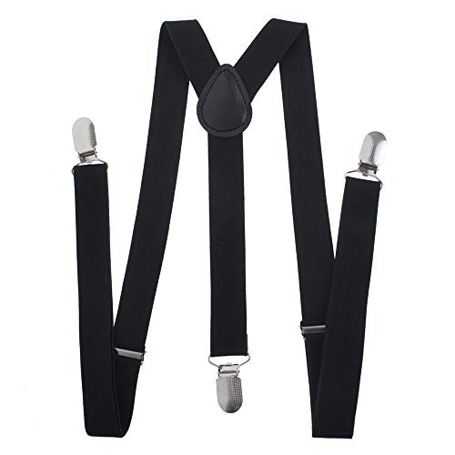 TopTie Unisex Suspenders Solid Color Y-Back Clip Suspender - 1 Inch Wide-Black