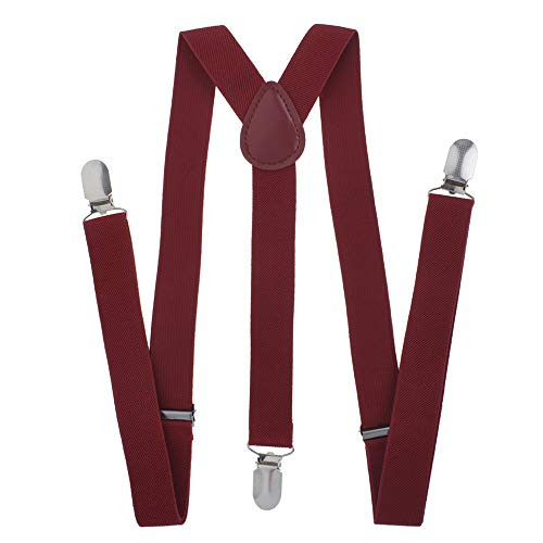 TopTie Unisex Suspenders Solid Color Y-Back Clip Suspender - 1 Inch Wide-Burgundy