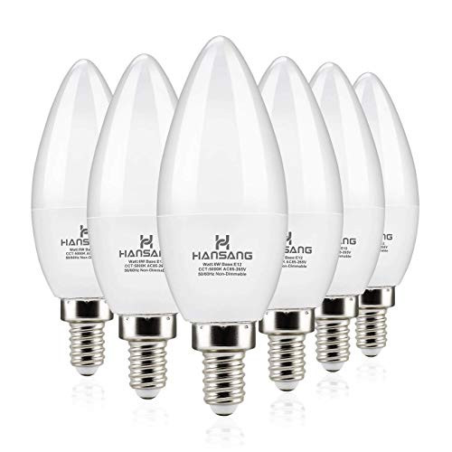 Hansang LED Candelabra Bulbs 6 Watt -60 Watt Equivalent-,Daylight 5000K,600lm RA-83,Candle Bulb Base E12 for Chandelier B11 Ceiling Fan Bulb Non-Dimmable -6 Pack-