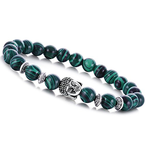 Joya Gift Malachite Stone 8MM Round Beads Buddha Charm Bracelets for Women Joya Gift Malachite Stone 8MM Round Beads Buddha Charm Bracelets for Women