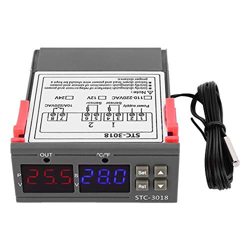 Digital Temperature Controller,?/? Electronic Thermostat,Microcomputer Intelligent Digital Dual Display,with NTC Sensor Cable Length 1M-24V-