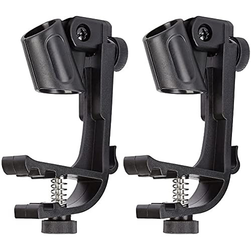 Adjustable Microphone Stand,Drum Mic Clip Drum Mics Stand Adjustable Microphone Clamp Rim Snare Mount Holder Gear -Black- 2 Pcs