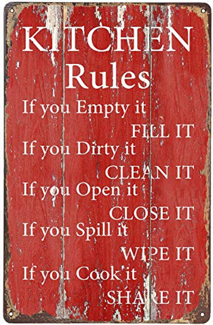 ICRAEZY Kitchen Rules Retro Metal Tin Sign 8x12 Incn Classic Vintage Hanging Wall Art for Cafe Restaurant Home Decor