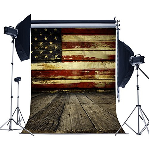 MUEEU 5X7FT Antique American Flag Photography Backdrops Wooden Floor Studio Props Custom Portrait Backgrounds